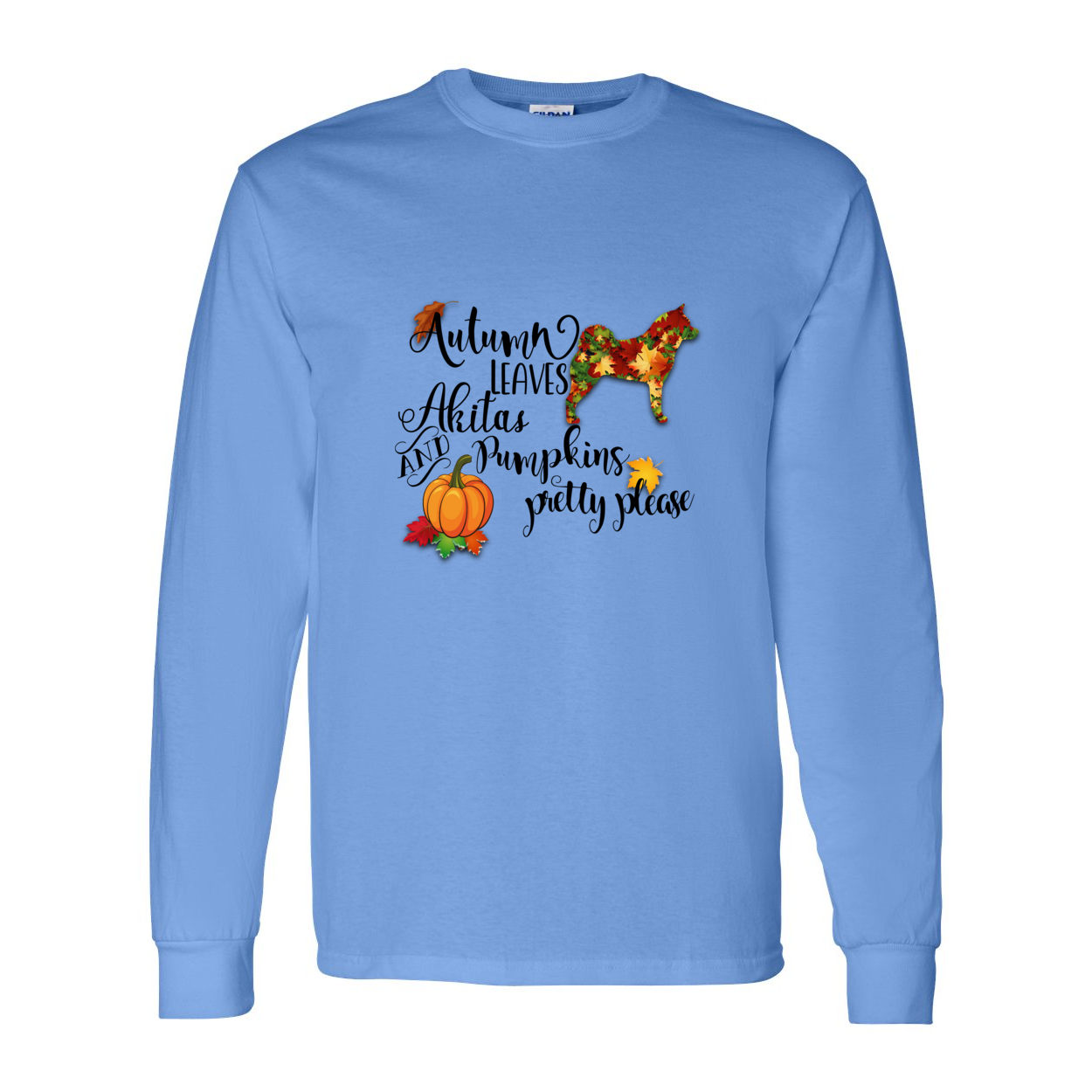 Autumn Akita BLK Cotton Long Sleeve T-Shirt - WagALotBowWow