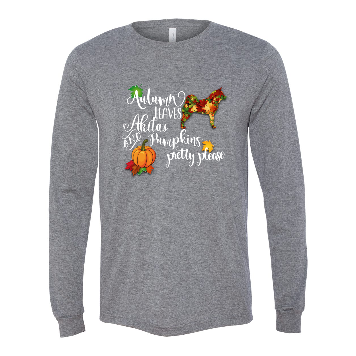 Falling Leaves Akita Unisex LS Wht - WagALotBowWow