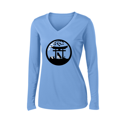 Akita Gate Ladies V-Neck LS Tee - WagALotBowWow