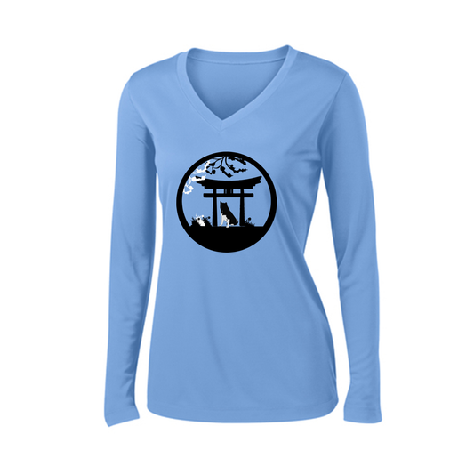 Akita Gate Ladies V-Neck LS Tee - WagALotBowWow