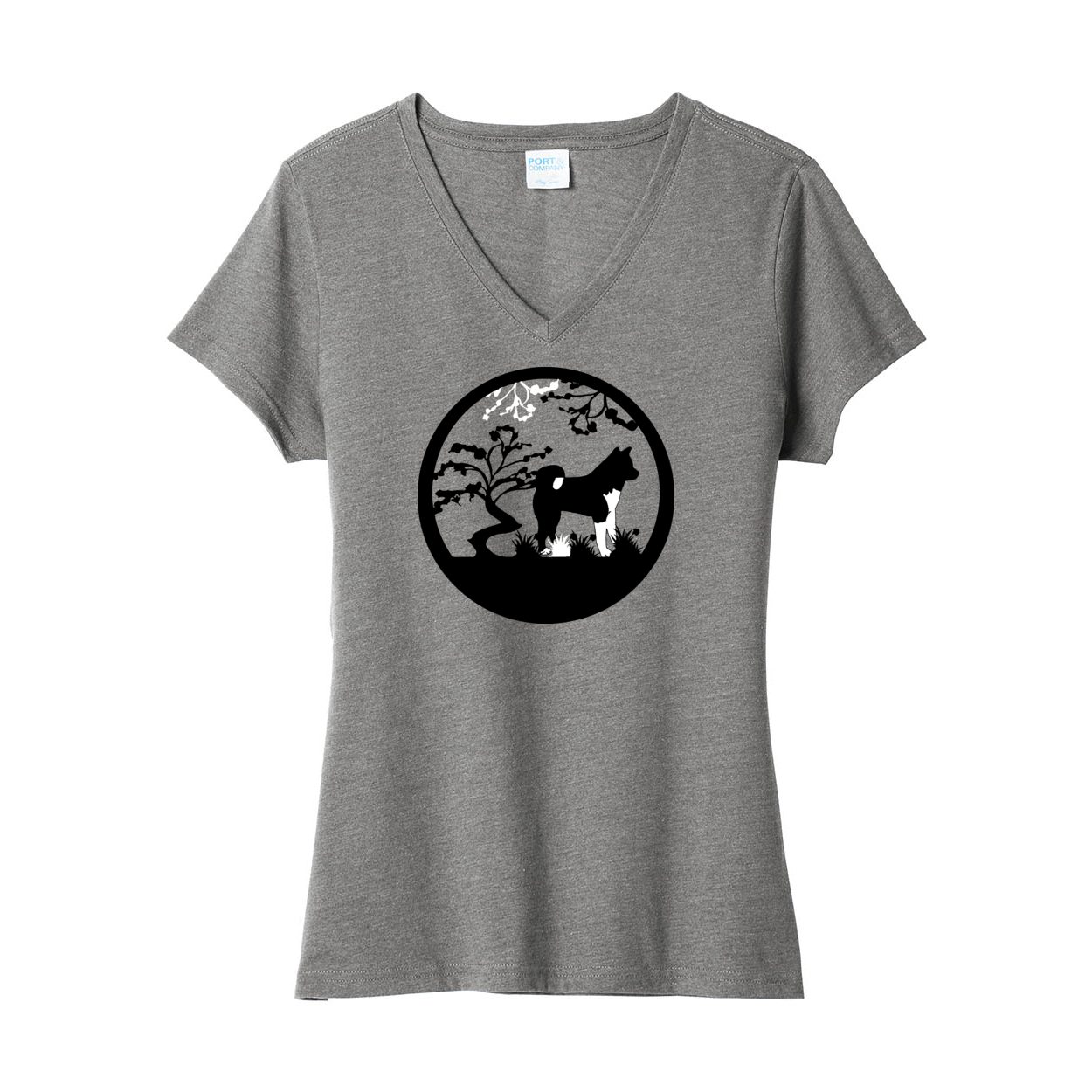 Akita Tree Ladies V-Neck SS - WagALotBowWow