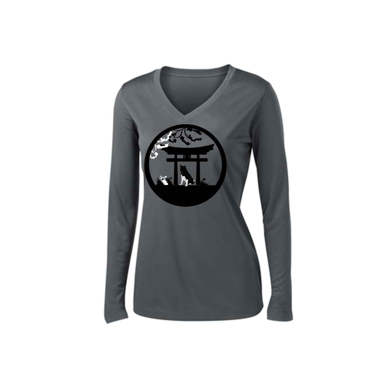 Akita Gate Ladies V-Neck LS Tee - WagALotBowWow