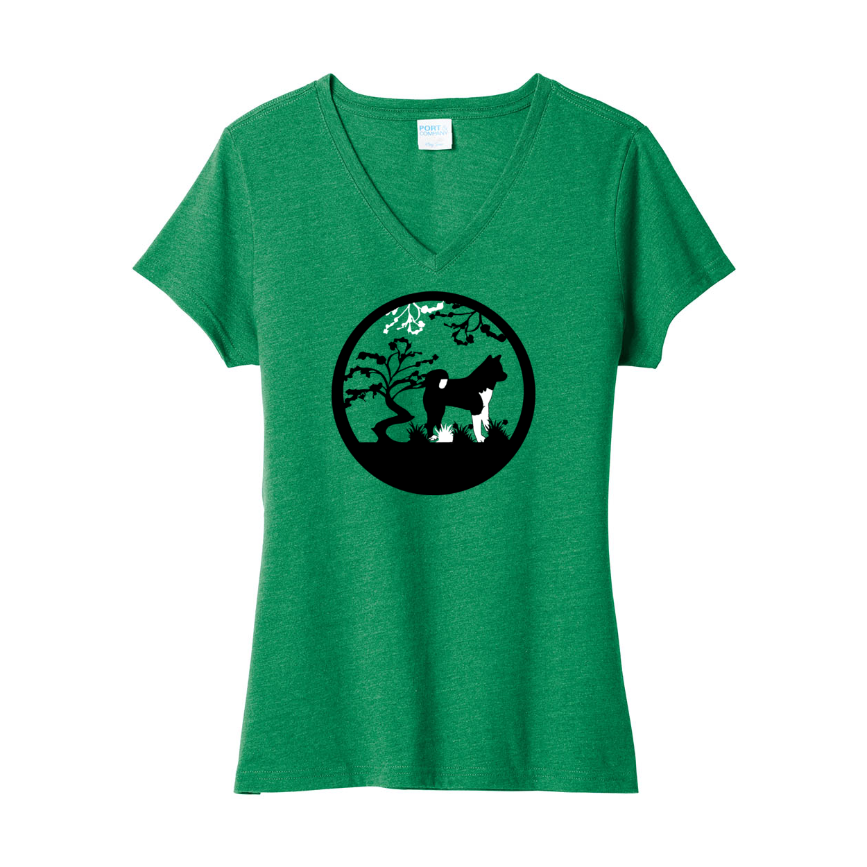 Akita Tree Ladies V-Neck SS - WagALotBowWow