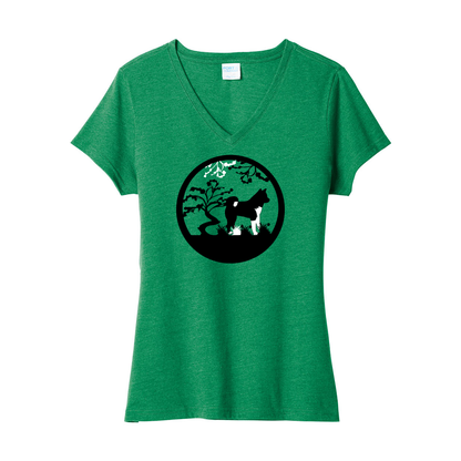 Akita Tree Ladies V-Neck SS - WagALotBowWow