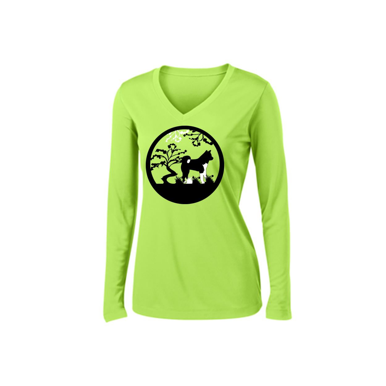 Akita Tree Womens V-Neck LS - WagALotBowWow