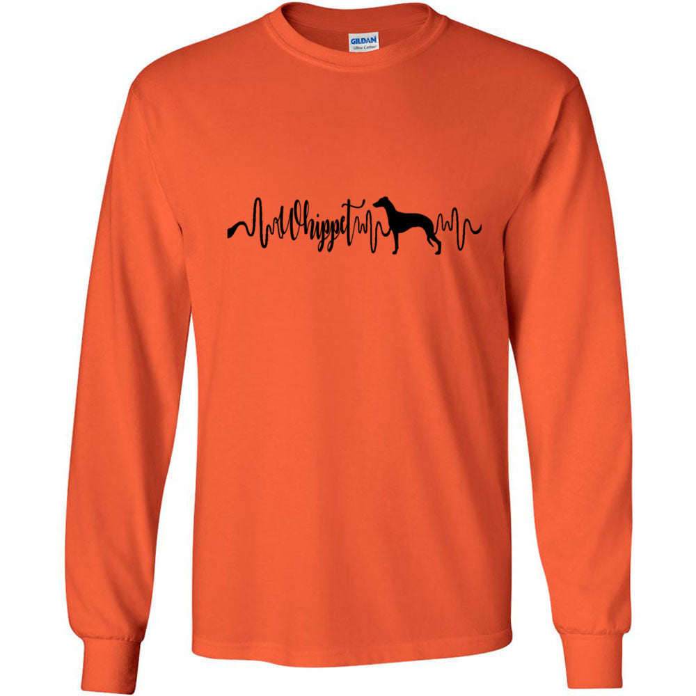 Whippet Heartbeat Black Unisex Long Sleeve T-Shirt - WagALotBowWow