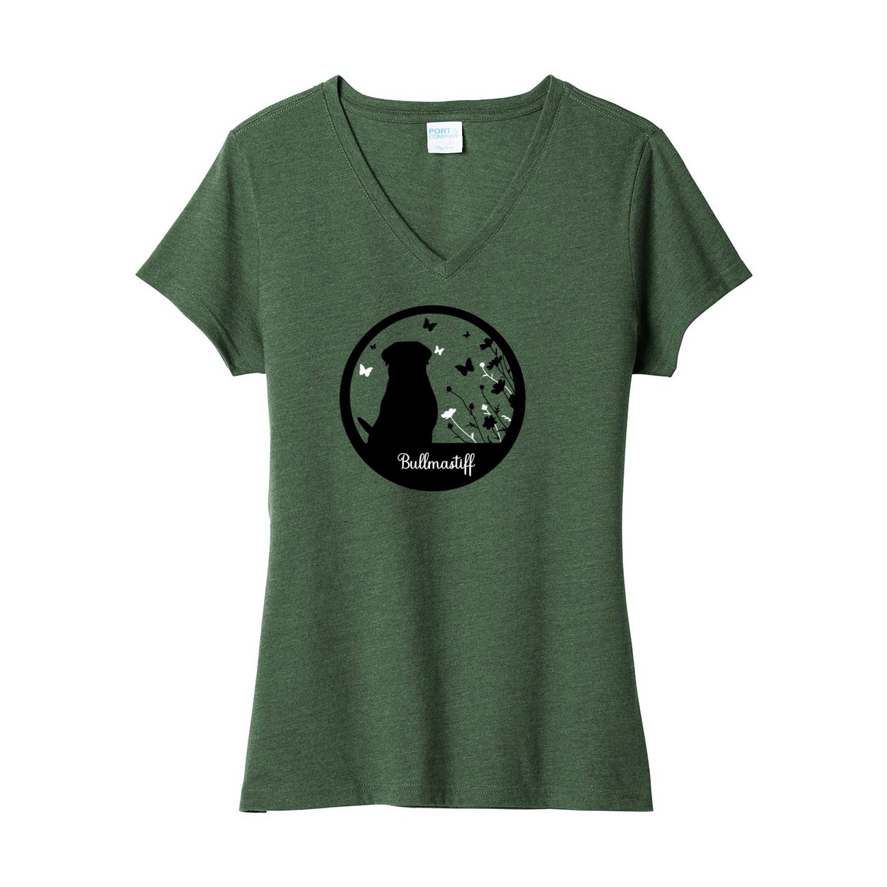 Bullmastiff Flowers V-Neck Ladies SS Tee - WagALotBowWow