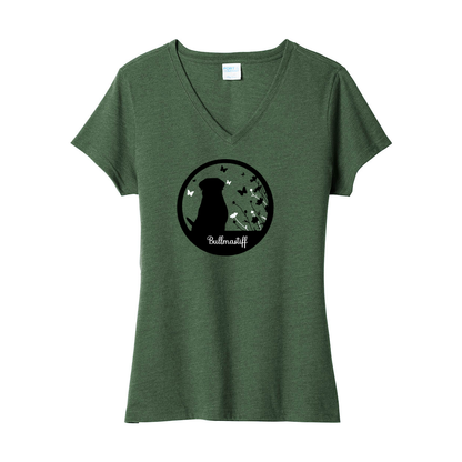 Bullmastiff Flowers V-Neck Ladies SS Tee - WagALotBowWow