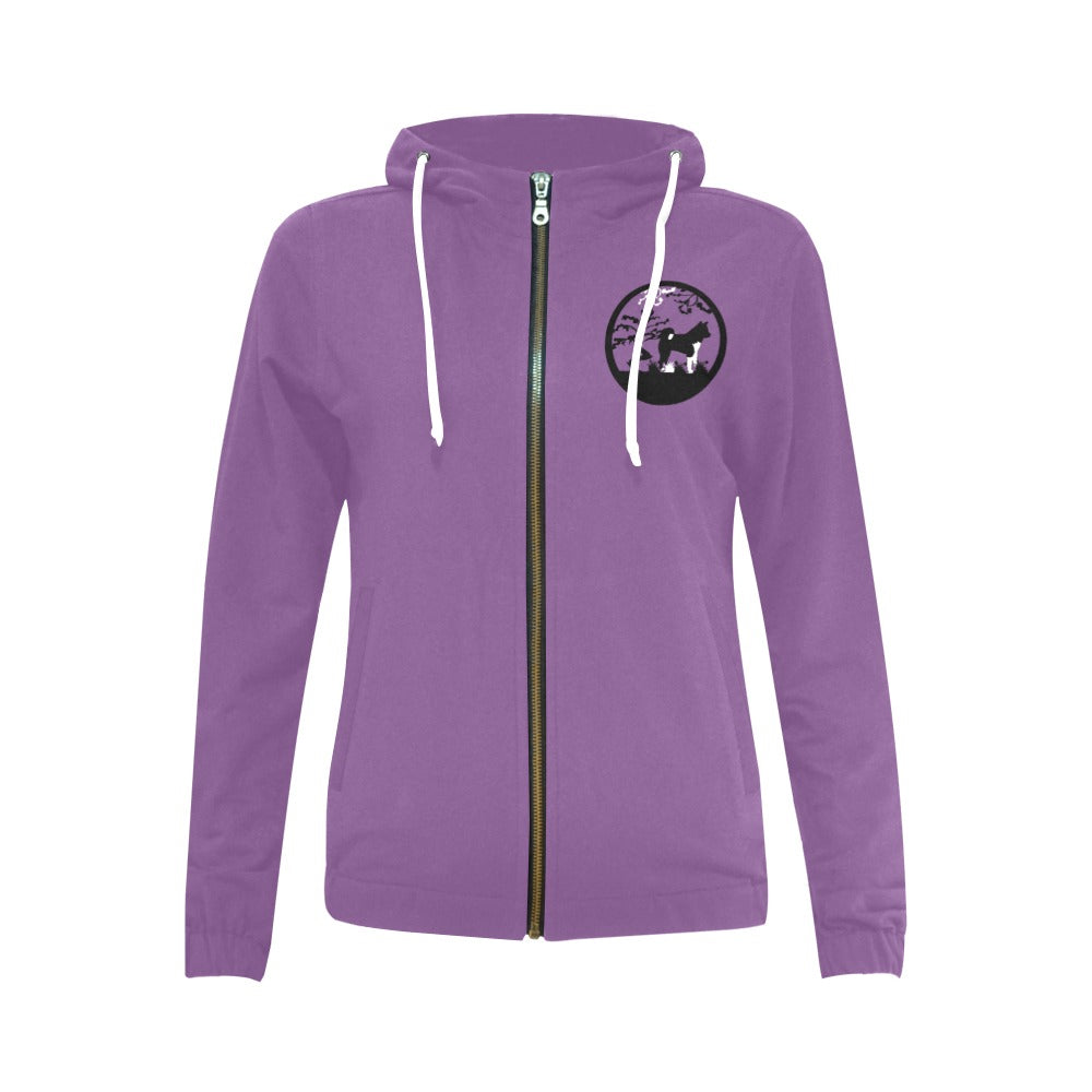 LD_ZipHoodie All Over Print Full Zip Hoodie for Women (Model H14) - WagALotBowWow