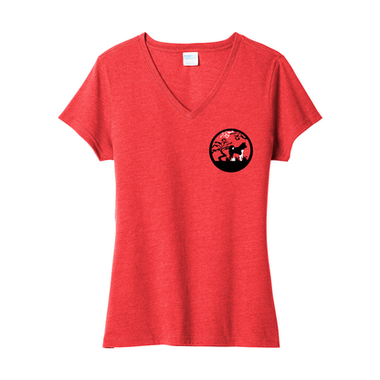 Akita Tree Right corner Ladies V-Neck - WagALotBowWow