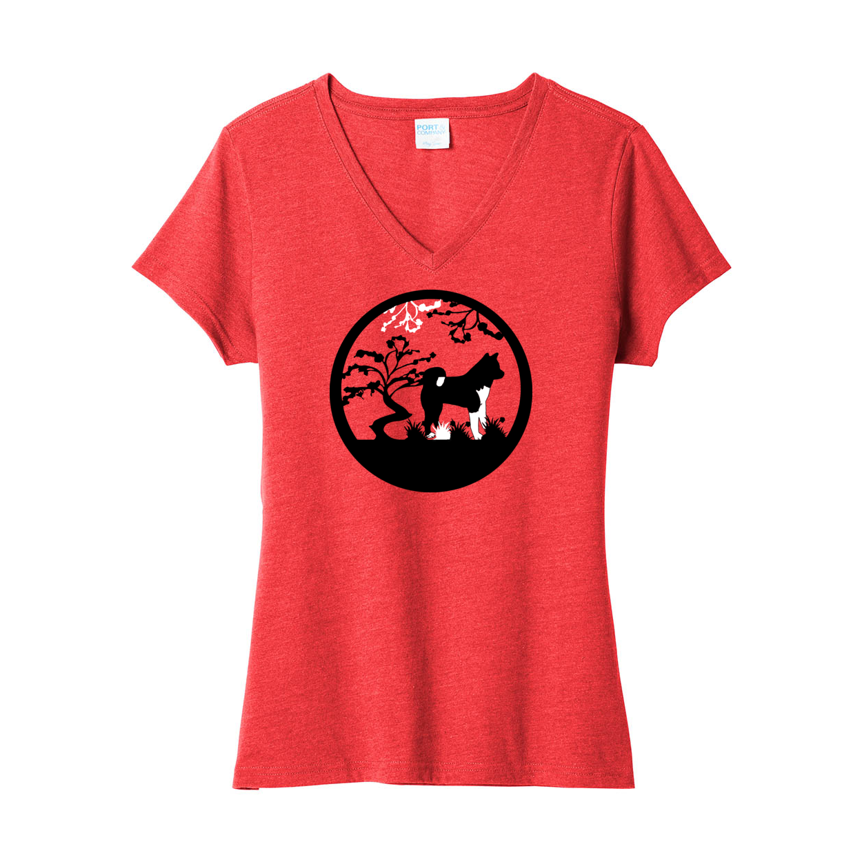 Akita Tree Ladies V-Neck SS - WagALotBowWow