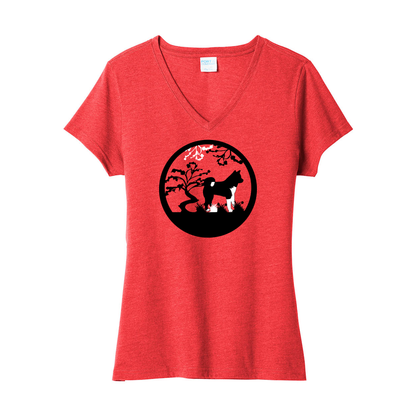 Akita Tree Ladies V-Neck SS - WagALotBowWow