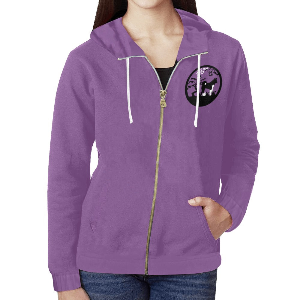 LD_ZipHoodie All Over Print Full Zip Hoodie for Women (Model H14) - WagALotBowWow