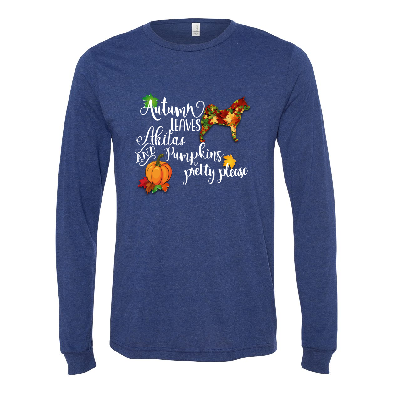 Falling Leaves Akita Unisex LS Wht - WagALotBowWow