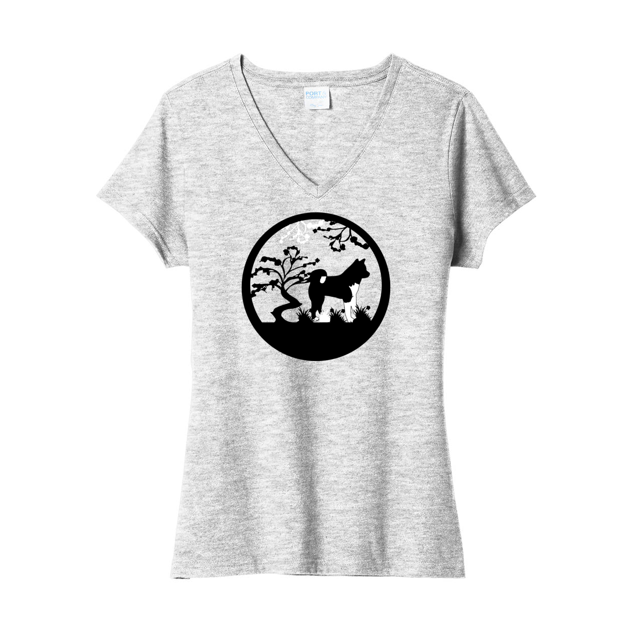 Akita Tree Ladies V-Neck SS - WagALotBowWow