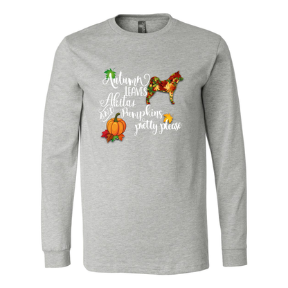 Falling Leaves Akita Unisex LS Wht - WagALotBowWow