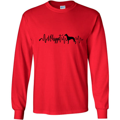 Whippet Heartbeat Black Unisex Long Sleeve T-Shirt - WagALotBowWow