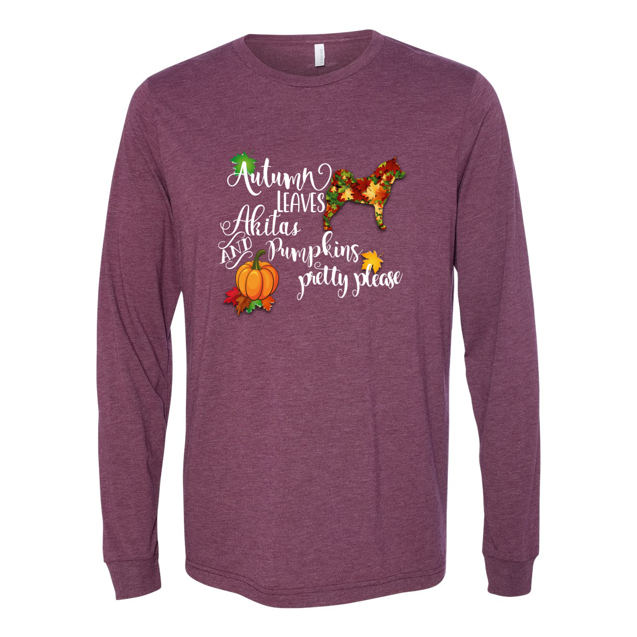 Falling Leaves Akita Unisex LS Wht - WagALotBowWow