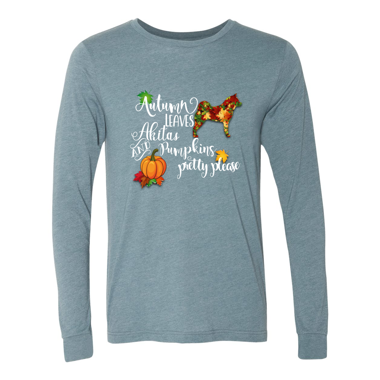 Falling Leaves Akita Unisex LS Wht - WagALotBowWow