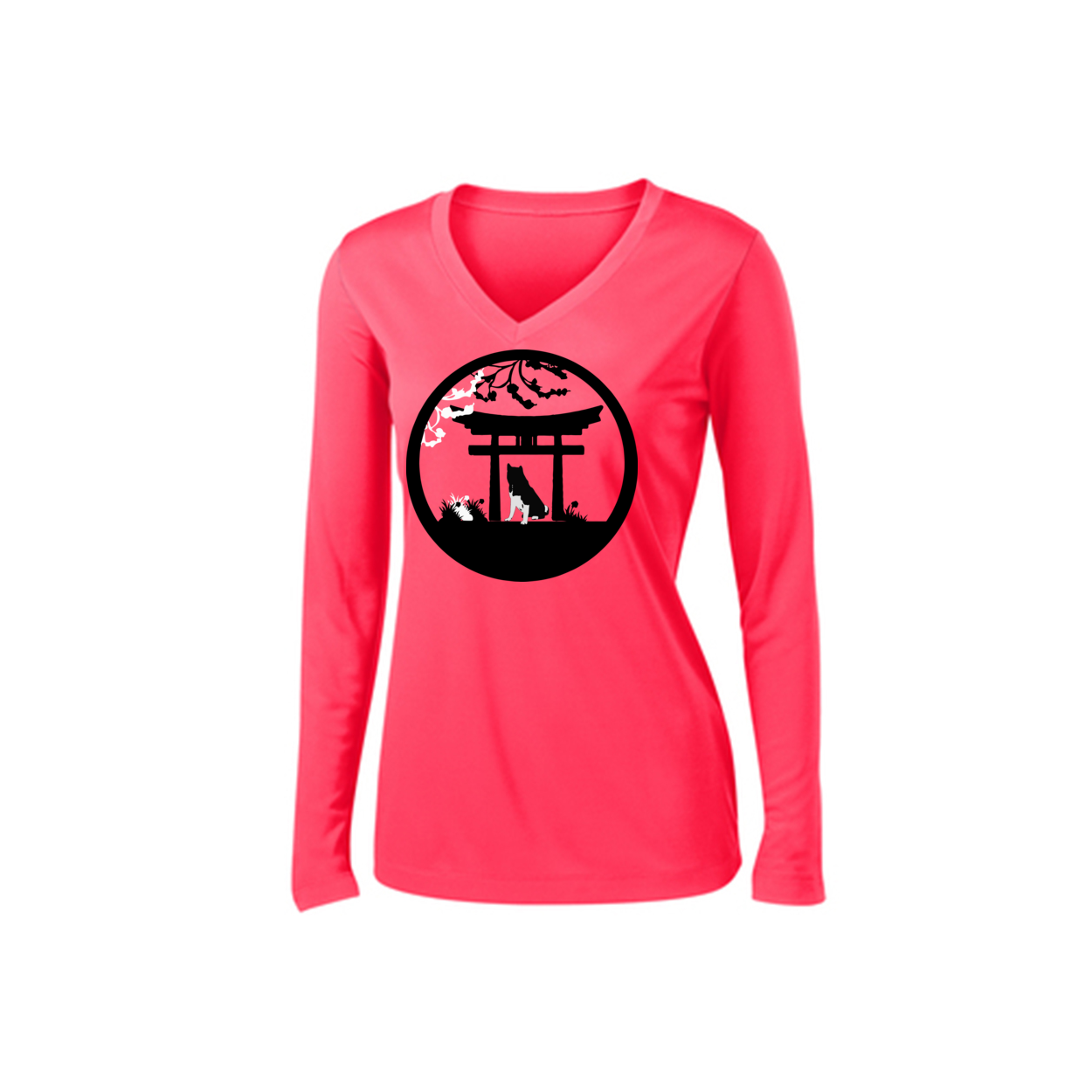 Akita Gate Ladies V-Neck LS Tee - WagALotBowWow