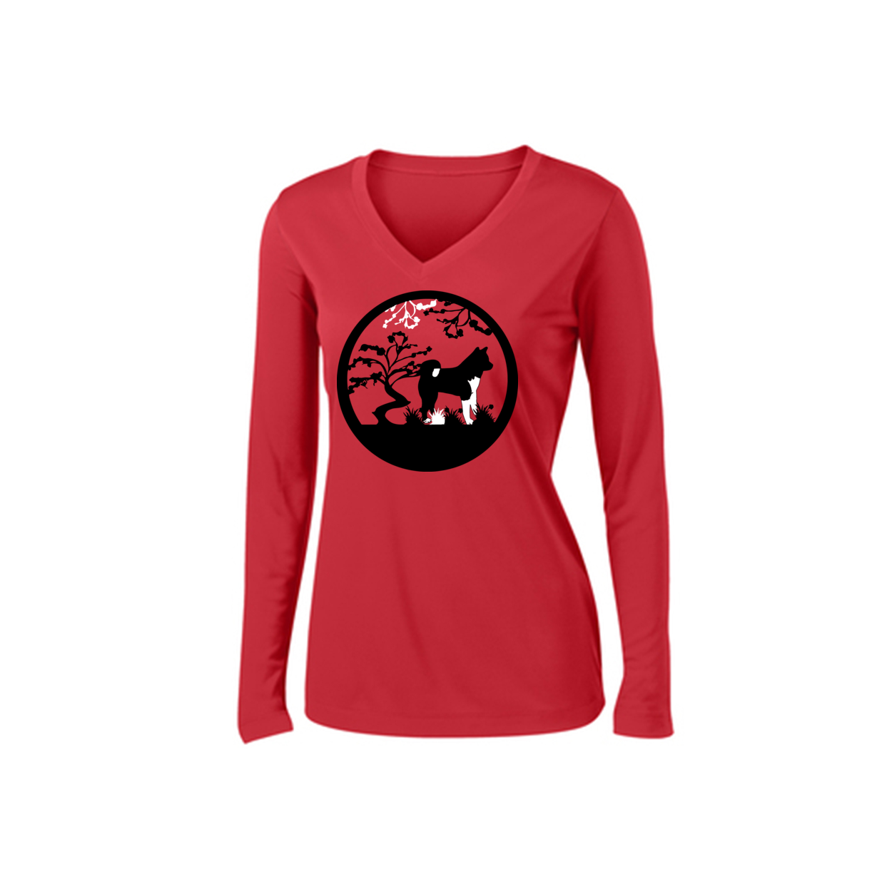 Akita Tree Womens V-Neck LS - WagALotBowWow