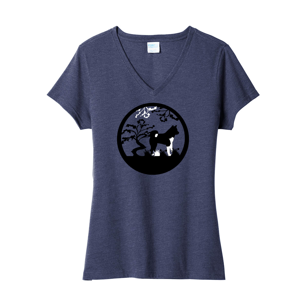 Akita Tree Ladies V-Neck SS - WagALotBowWow