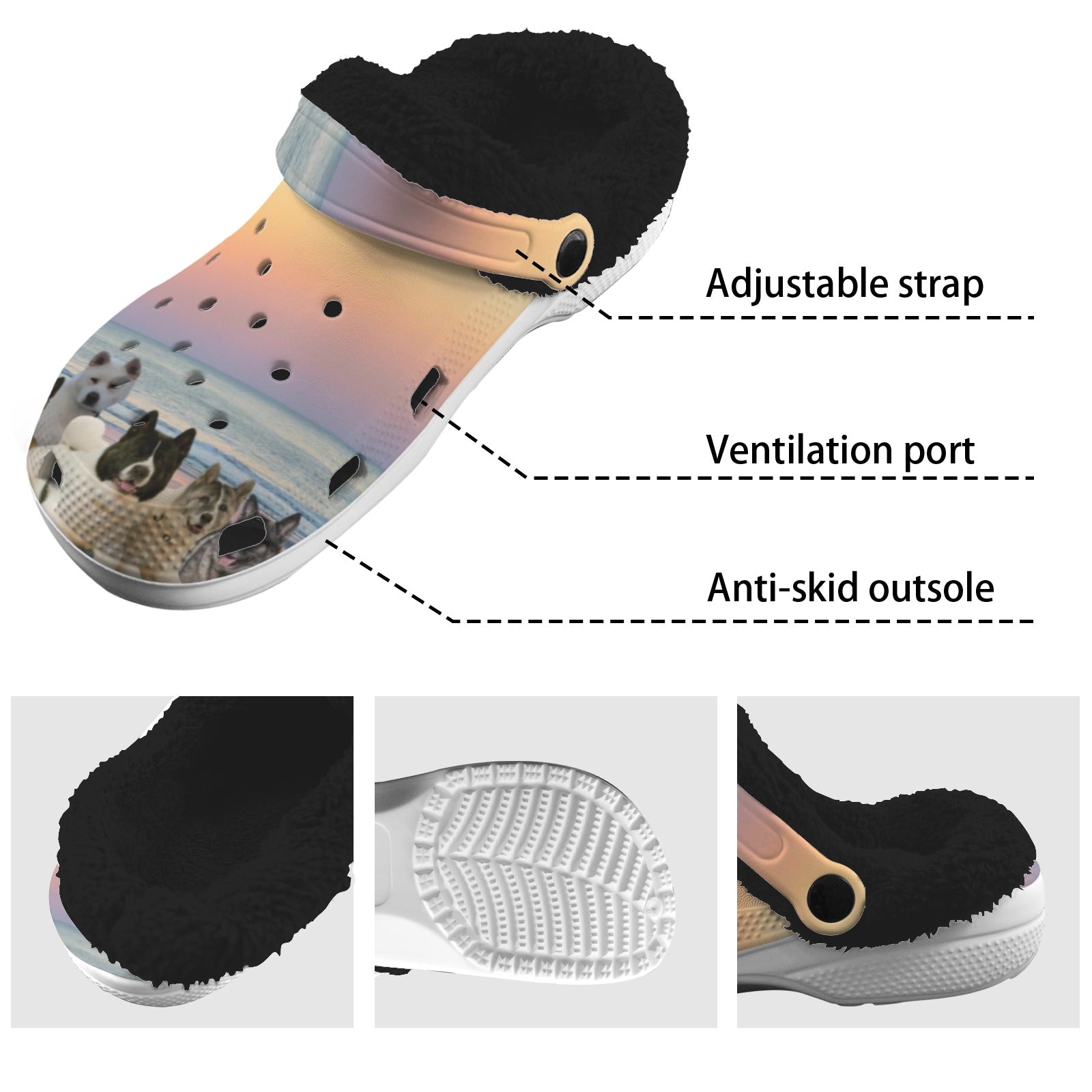 Custom Fleece lined Foam Clogs For Adults - WagALotBowWow