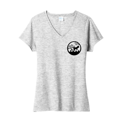 Akita Tree Right corner Ladies V-Neck - WagALotBowWow
