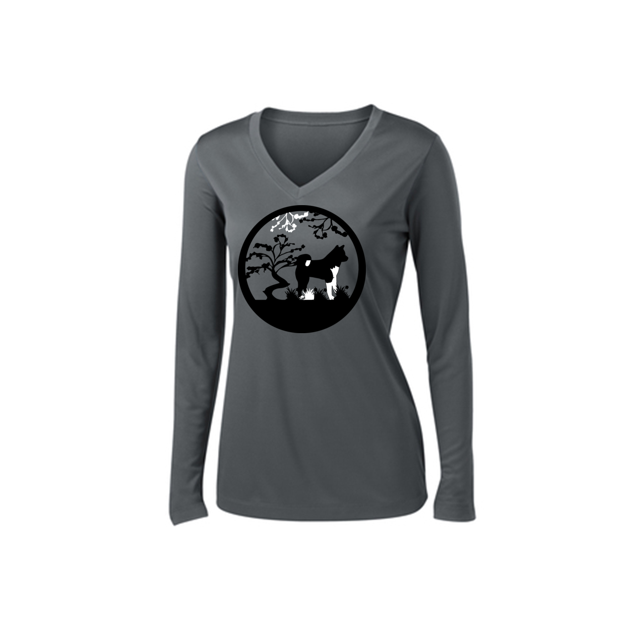 Akita Tree Womens V-Neck LS - WagALotBowWow