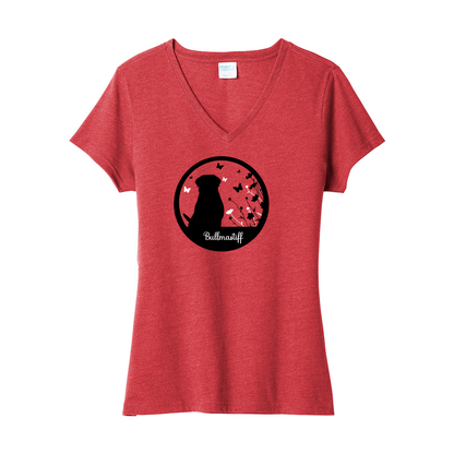 Bullmastiff Flowers V-Neck Ladies SS Tee - WagALotBowWow