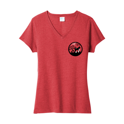 Akita Tree Right corner Ladies V-Neck - WagALotBowWow
