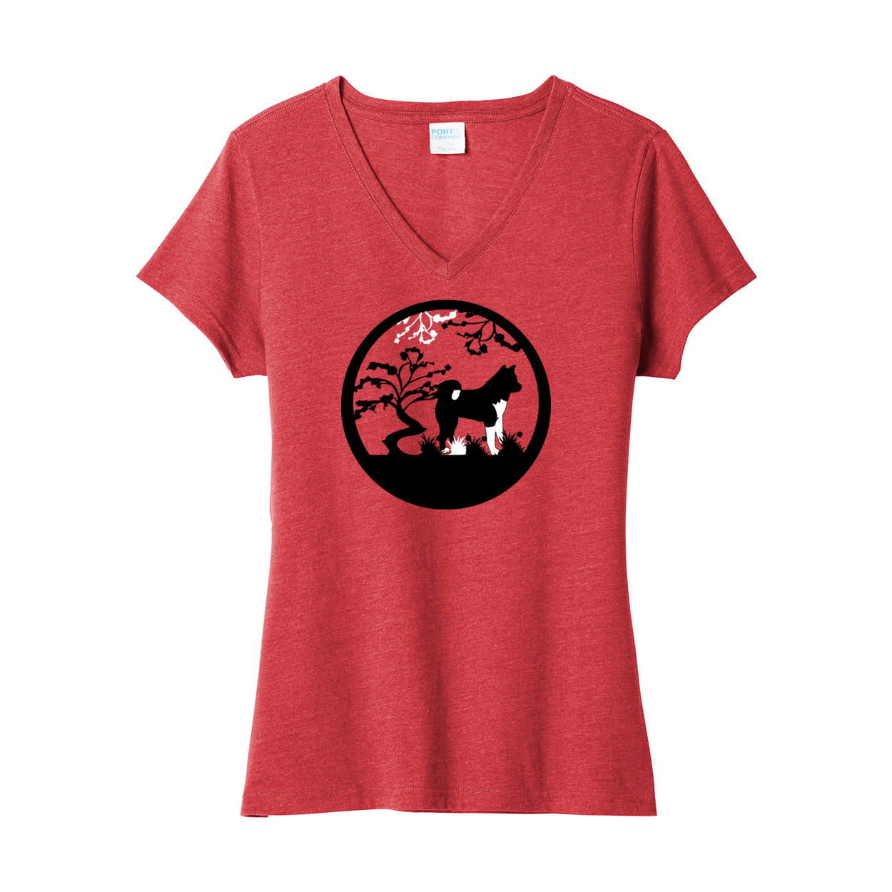 Akita Tree Ladies V-Neck SS - WagALotBowWow