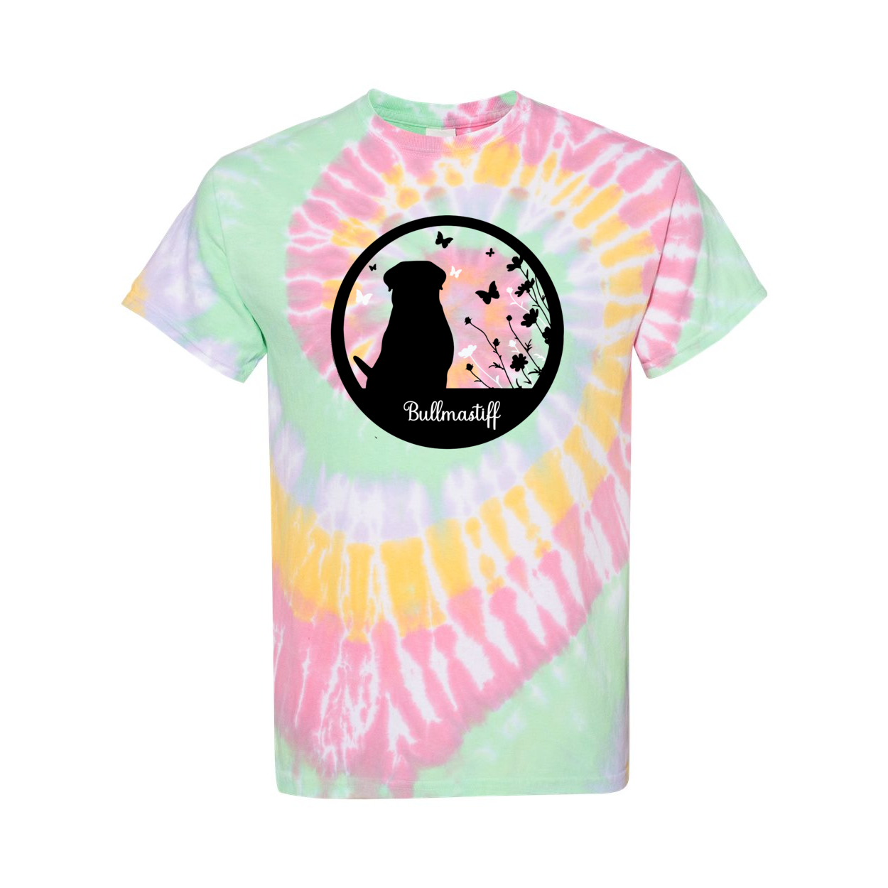 Bullmastiff Flowers Spiral Tie-Dyed T-Shirt - WagALotBowWow