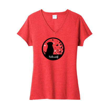 Bullmastiff Flowers V-Neck Ladies SS Tee - WagALotBowWow
