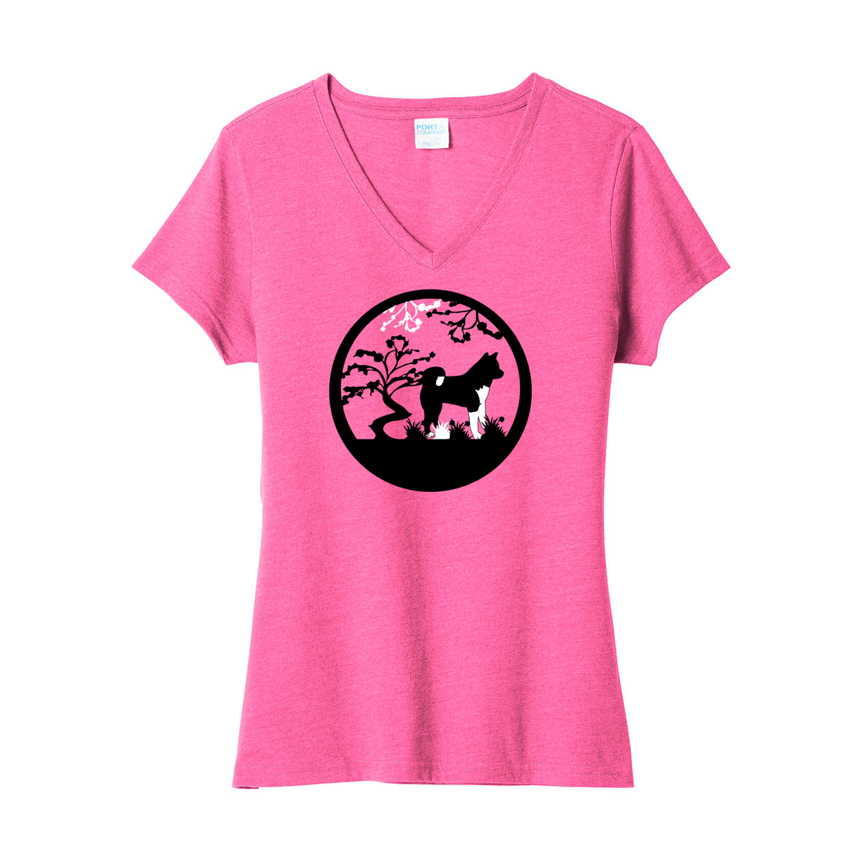 Akita Tree Ladies V-Neck SS - WagALotBowWow