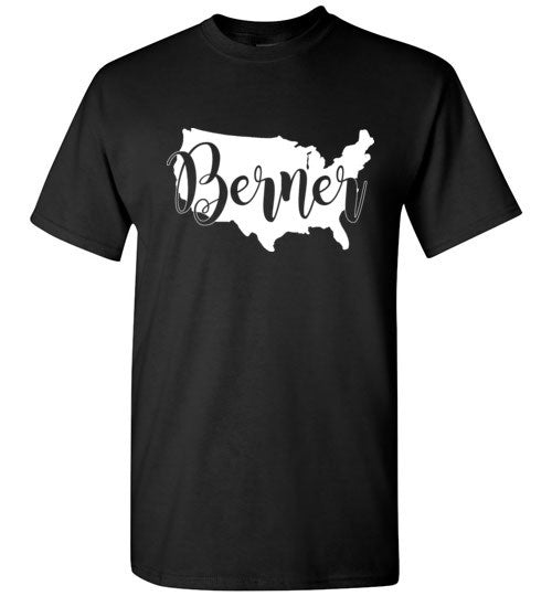 USA Berner Unisex Adult & Youth Gildan Short Sleeve T-Shirt White Print - WagALotBowWow