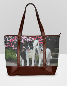 Custom Tote Handbag with Brown Faux Leather - WagALotBowWow