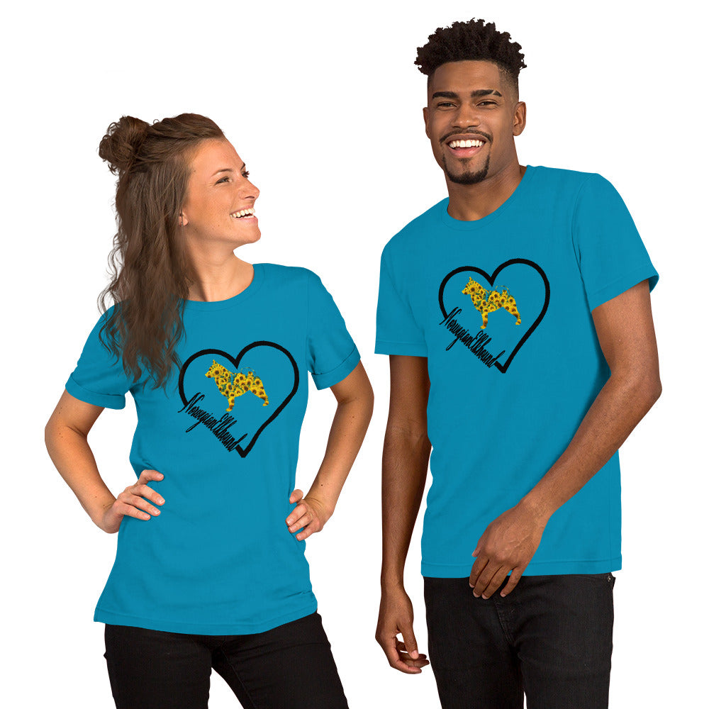 Norwegian Elkhound Heart Sunflower Short-Sleeve Unisex T-Shirt - WagALotBowWow