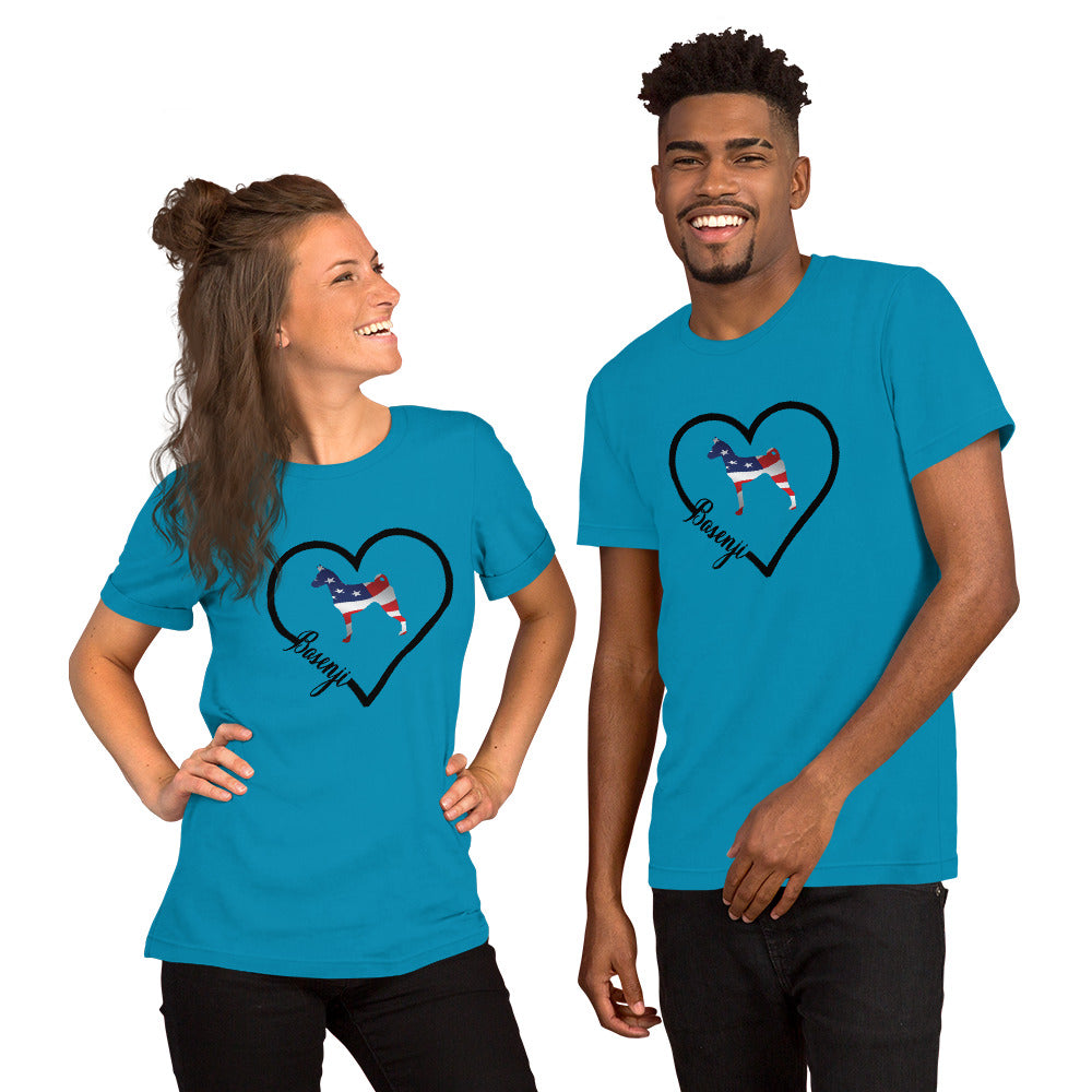 Basenji Heart USA Short-Sleeve Unisex T-Shirt - WagALotBowWow
