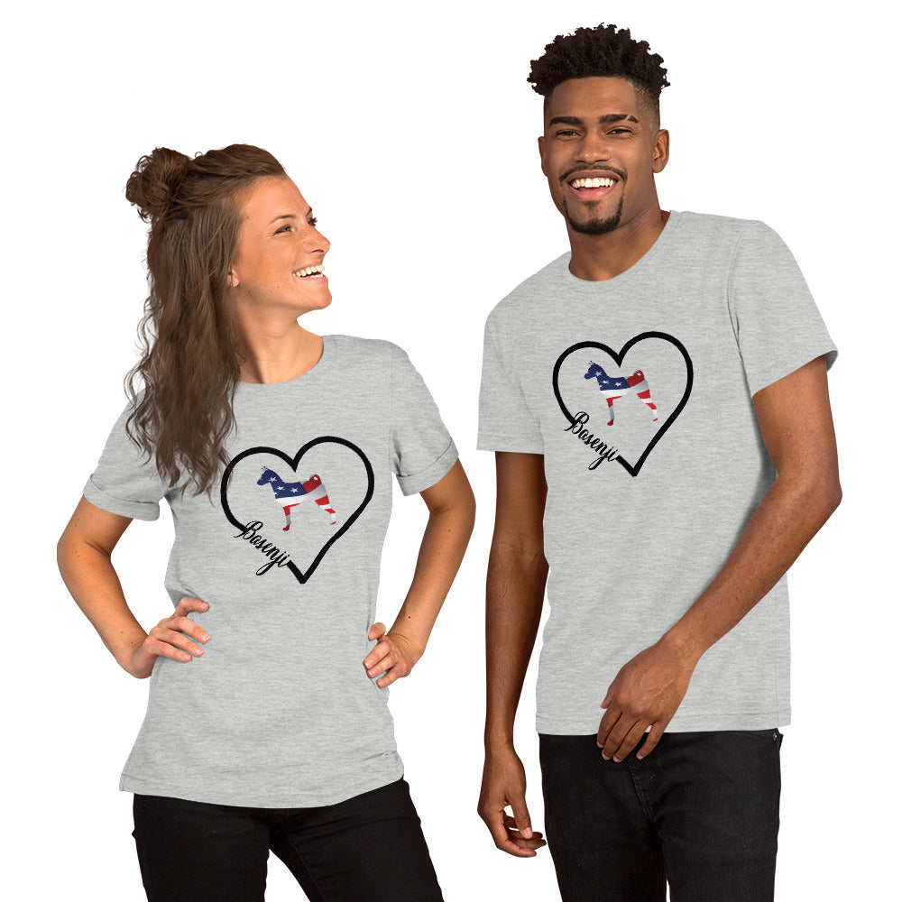 Basenji Heart USA Short-Sleeve Unisex T-Shirt - WagALotBowWow