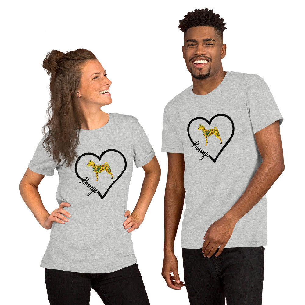 Basenji Heart Sunflower Short-Sleeve Unisex T-Shirt - WagALotBowWow
