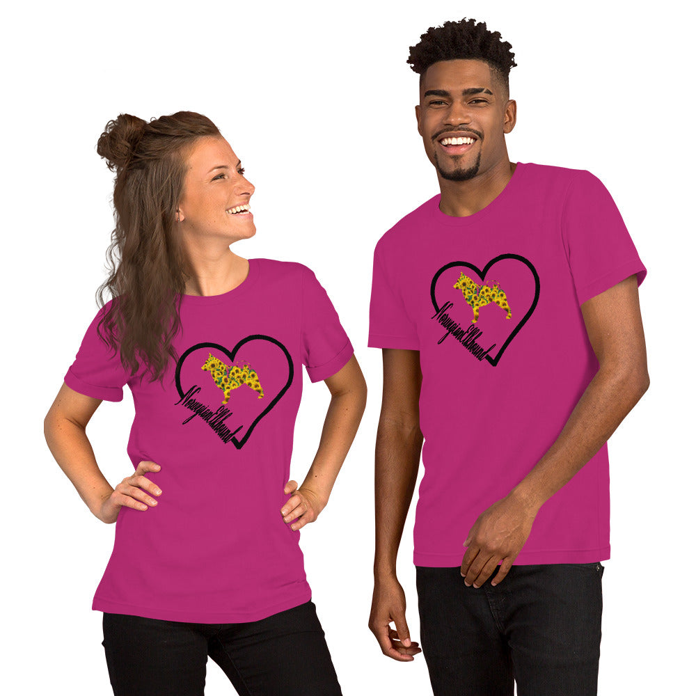 Norwegian Elkhound Heart Sunflower Short-Sleeve Unisex T-Shirt - WagALotBowWow