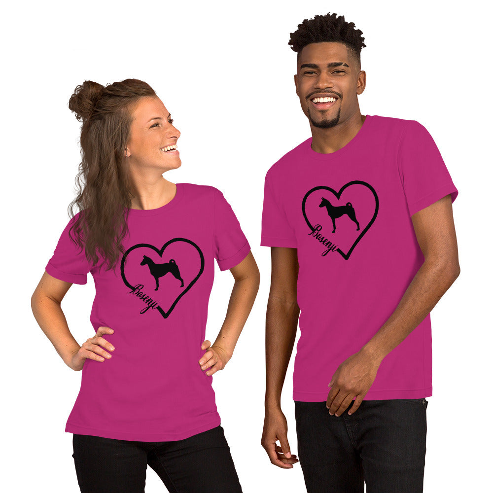 Basenji Heart Silhouette Short-Sleeve Unisex T-Shirt - WagALotBowWow
