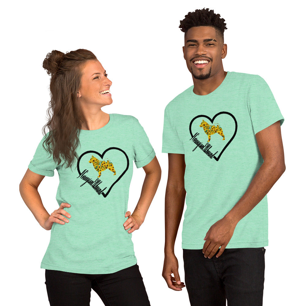 Norwegian Elkhound Heart Sunflower Short-Sleeve Unisex T-Shirt - WagALotBowWow