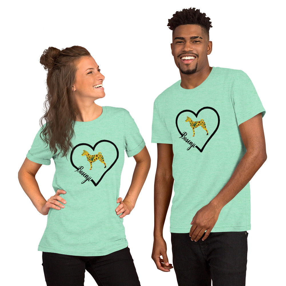 Basenji Heart Sunflower Short-Sleeve Unisex T-Shirt - WagALotBowWow