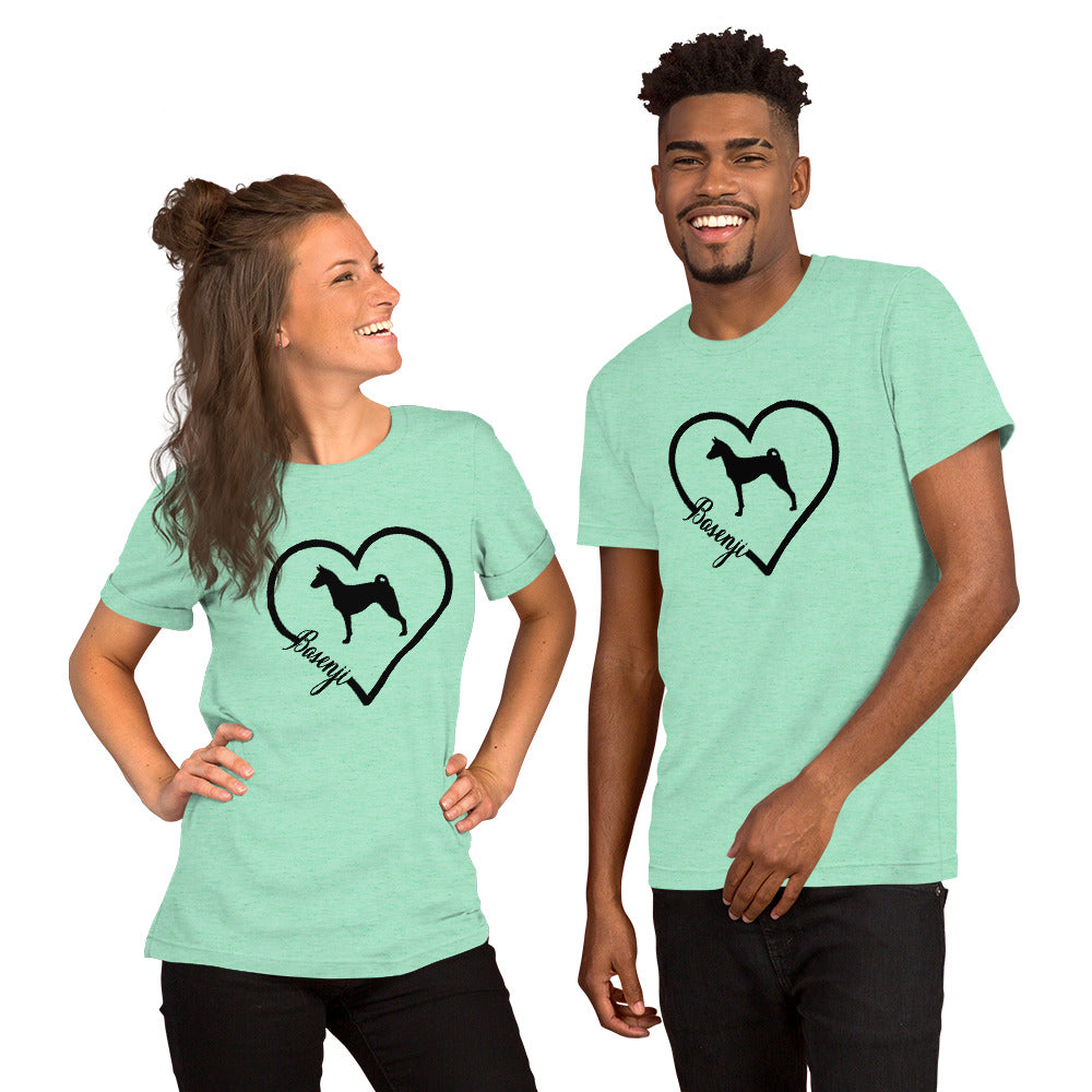 Basenji Heart Silhouette Short-Sleeve Unisex T-Shirt - WagALotBowWow