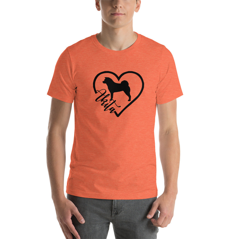 Heart Akita Cursive Font Short-Sleeve Unisex T-Shirt - WagALotBowWow