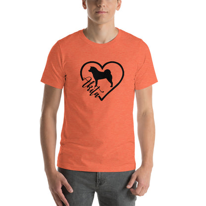 Heart Akita Cursive Font Short-Sleeve Unisex T-Shirt - WagALotBowWow