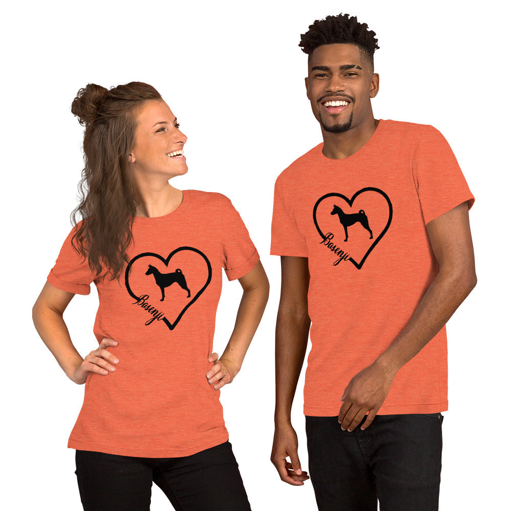 Basenji Heart Silhouette Short-Sleeve Unisex T-Shirt - WagALotBowWow