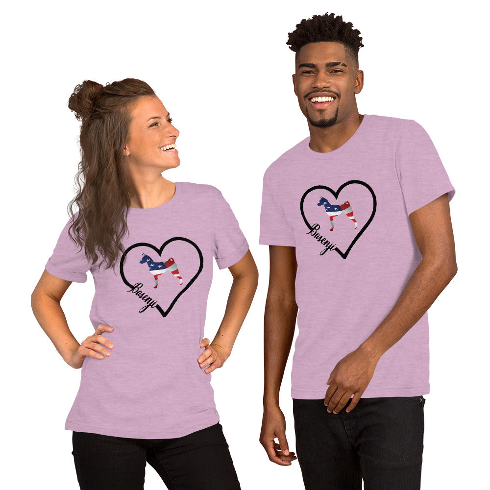 Basenji Heart USA Short-Sleeve Unisex T-Shirt - WagALotBowWow